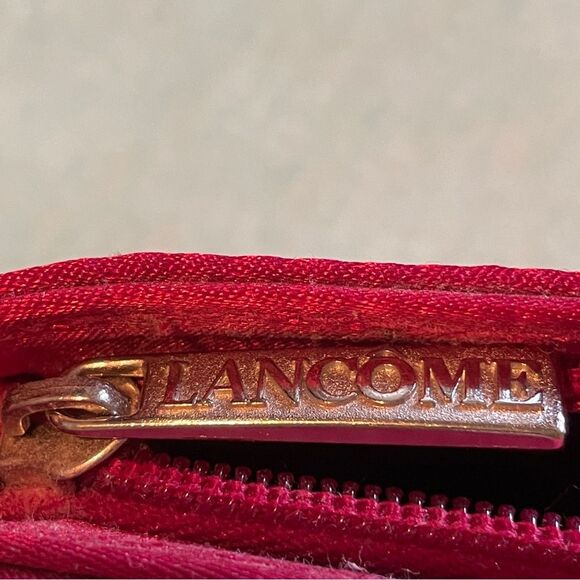 Lancôme satin cosmetic or evening bag 8.5 x 4.5” NWOT Dark Pinkish Red - Picture 5 of 7
